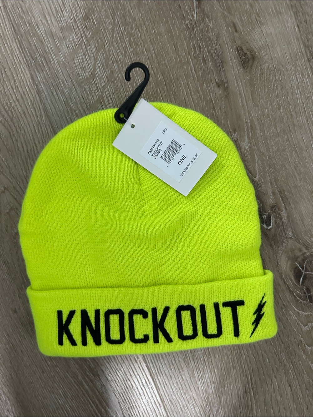 Peloton Neon Yellow Kids Beanie with Black 'KNOCKOUT' Lettering